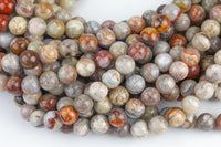 Natural Mexican Crazy Laced Agate Round 4mm, 6mm, 8mm, 10mm, 12mm, 14mm -Full Strand 15.5 inch Strand Smooth Gemstone Beads