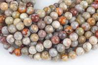 Natural Mexican Crazy Laced Agate Round 4mm, 6mm, 8mm, 10mm, 12mm, 14mm -Full Strand 15.5 inch Strand Smooth Gemstone Beads