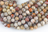 Natural Mexican Crazy Laced Agate Round 4mm, 6mm, 8mm, 10mm, 12mm, 14mm -Full Strand 15.5 inch Strand Smooth Gemstone Beads