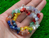 Natural Chakra Mixed Gemstone Stretchy String Bracelet - Lapis Yellow Quartz Green Jade Clear Quartz Carnelian Amethyst Red Coral Bracelet