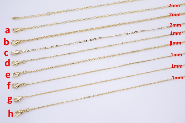 16" 14K DAINTY NECKLACE CHAIN Gold for Layering - Satellite Snake Singapore Figaro Oval Rolo Chain 16" w/ 2-3" extender chain