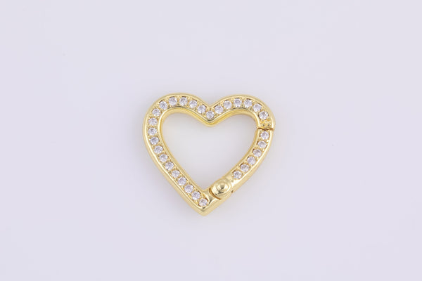 1 pc 15mm Heart Gold Micro Pave Spring Buckle Metal Snap Clasp Spring gate ring, Trigger Round Ring, Snap Clasp Hook for Jewelry Supply