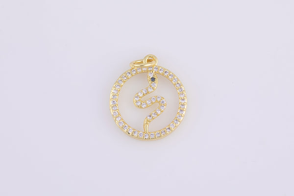 2 pcs Snake Gold Lucky Coin Talisman Charm Necklace, 14k Gold Disc Round Pendant Lucky Medallion Pendant for Necklace- 16mm