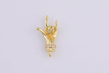 2 pcs 18 kt Gold Rock On Rocker- Rock and Roll Hand Symbol - 14x25mm