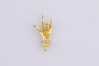 2 pcs 18 kt Gold Rock On Rocker- Rock and Roll Hand Symbol - 14x25mm