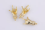 2 pcs 18 kt Gold Rock On Rocker- Rock and Roll Hand Symbol - 14x25mm