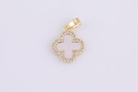 1pc 18K Gold Mini Mother of pearl Clover Flower CZ Tag Bracelet Charm Gift for Jewelry Making-12mm
