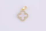 1pc 18K Gold Mini Mother of pearl Clover Flower CZ Tag Bracelet Charm Gift for Jewelry Making-12mm