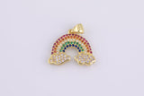 24K Gold SunBurst Charm for Necklace Multi Color Cz Charm Micro Pave Rainbow Charm Gold Sun Rise Celestial Jewelry-20mm