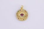 2pcs Evil Eye Gold Lucky Coin Talisman Charm Necklace, 14k Gold Disc Round Pendant Lucky Medallion Pendant for Necklace- 16mm