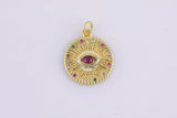 2pcs Evil Eye Gold Lucky Coin Talisman Charm Necklace, 14k Gold Disc Round Pendant Lucky Medallion Pendant for Necklace- 16mm