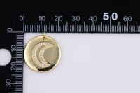 2 pcs 14k gold Moon Pendant, Jewelry Cubic zirconia Star Medallion - 22mm