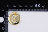 2 pcs 14k gold Moon Pendant, Jewelry Cubic zirconia Star Medallion - 22mm