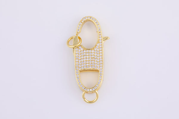 1 pc- 14k Gold Lobster claw clasp for Bracelet Necklace Buckle Micro paved ,CZ Cubic Clasp Fastener- 15x32mm