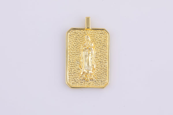 2pc 18k Gold Medallion Holy Virgin Mary Mother of Jesus God Catholic Church DIY Necklace Coin Charm Bead Bails- 16x21mm