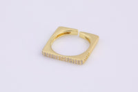 1 pc Gold Square Ingot CZ Ring, Adjustable Ring, Minimalist Cz Ring, Micro Pave Ring, Gold Open Ring, Dainty Jewelry