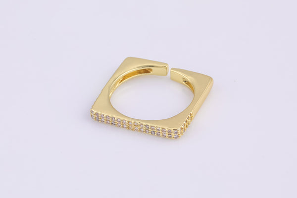 1 pc Gold Square Ingot CZ Ring, Adjustable Ring, Minimalist Cz Ring, Micro Pave Ring, Gold Open Ring, Dainty Jewelry