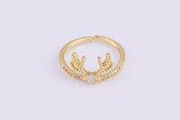 1 pc Gold Deer CZ Ring, Adjustable Ring, Minimalist Cz Ring, Micro Pave Ring, Gold Open Ring, Dainty Jewelry