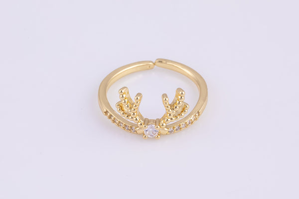 1 pc Gold Deer CZ Ring, Adjustable Ring, Minimalist Cz Ring, Micro Pave Ring, Gold Open Ring, Dainty Jewelry