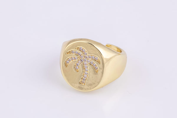 1 pc Gold Palm Tree Ingot CZ Ring, Adjustable Ring, Minimalist Cz Ring, Micro Pave Ring, Gold Open Ring, Dainty Jewelry