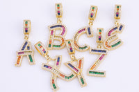 14k Gold Large Letter Charm Multi Color CZ Cubic A - Z Alphabet Letter Large Bail Charm Pendant Personalized Charm for Necklace