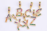 14k Gold Large Letter Charm Multi Color CZ Cubic A - Z Alphabet Letter Large Bail Charm Pendant Personalized Charm for Necklace