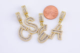 14k Gold Large Letter Charm Clear Color CZ Cubic A - Z Alphabet Letter Large Bail Charm Pendant Personalized Charm for Necklace