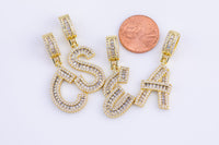 14k Gold Large Letter Charm Clear Color CZ Cubic A - Z Alphabet Letter Large Bail Charm Pendant Personalized Charm for Necklace