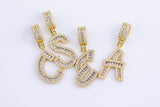 14k Gold Large Letter Charm Clear Color CZ Cubic A - Z Alphabet Letter Large Bail Charm Pendant Personalized Charm for Necklace