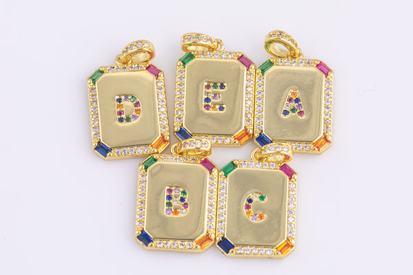 14k Gold Plated Initial Tag Letter Charm CZ Cubic A - Z Alphabet Letter Drop Charm Pendant Personalized Charm for Necklace Jewelry Making