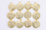 1pc 18K Gold Zodiac Horoscope Sign Medallion Pendant Sparkle Astro Coin on back- 20mm P13F95--P13F106