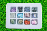 12pcs Healing Chakra Stones Pieces Rough Gemstone Mix - kyanite aquamarine garnet rose quartz fluorite amethyst obsidian pyrite