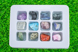 12pcs Healing Chakra Stones Pieces Rough Gemstone Mix - kyanite aquamarine garnet rose quartz fluorite amethyst obsidian pyrite