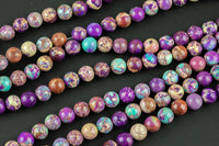 Natural Purple AFRICAN Sea Sediment Jasper smooth round sizes, 4mm, 6mm, 8mm, 10mm, 12mm- Full 15.5 Inch Strand- Wholesale Price Smooth