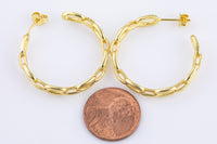 2 pcs Gold Hoop Earring PaperClip Hoop Earring 14K Gold Statement Jewelry for Teen Women Girl-35mm