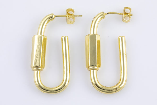 2 pcs 18kt Gold Carabiner Style Earring, dainty Hoops, minimalist jewelry - 2 pcs- 16x34mm