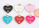 Heart Charms Enamel Heart Pendant with CZ for Necklace Earring Charm Component in 14k Gold Red White Black Blue Hot Pink Love 23x21mm