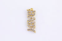 1 pc 18k Gold Micro Pave Baby Word Charm Lover Girl Charm for Necklace Earring Component- 7x21mm