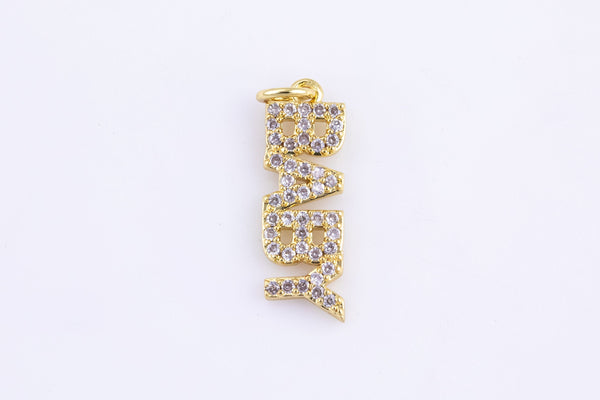 1 pc 18k Gold Micro Pave Baby Word Charm Lover Girl Charm for Necklace Earring Component- 7x21mm