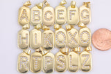 14k Gold Initial Tag Letter Charm CZ Cubic A - Z Alphabet Letter Drop Charm Pendant Personalized Charm -10x20mm