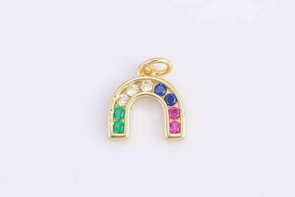 2pc Tiny Colorful CZ Pave Rainbow Charm, Cubic Zirconia Rainbow Pave Necklace Bracelet Charm Charm in 18k gold -2 pcs per order- 11mm