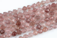 Natural Strawberry Quartz - Hexagonal Hexagon Shape - Grade A High Quality- 6mm 7mm 8mm and 10mm- Full Strand 16" Gemstone Beads