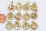 Micro Pave 18k Gold Horoscope Pendant Zodiac Charms, Horoscope charms, Zodiac Coin charms, Zodiac pendant For Jewelry Making- 14mm