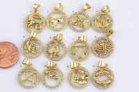 Micro Pave 18k Gold Horoscope Pendant Zodiac Charms, Horoscope charms, Zodiac Coin charms, Zodiac pendant For Jewelry Making- 14mm