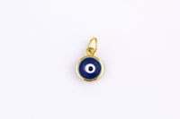 4pc 18k Gold Enamel Evil Eye Charm Diamond CZ Drop Charm Cubic Protector Pendant Tiny Lucky Dainty Necklace - 7mm- 4 pc Per order