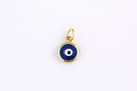 4pc 18k Gold Enamel Evil Eye Charm Diamond CZ Drop Charm Cubic Protector Pendant Tiny Lucky Dainty Necklace - 7mm- 4 pc Per order