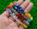 Natural Chakra Mixed Gemstone Stretchy String Bracelet - Lapis Yellow Quartz Green Jade Clear Quartz Carnelian Amethyst Red Coral Bracelet