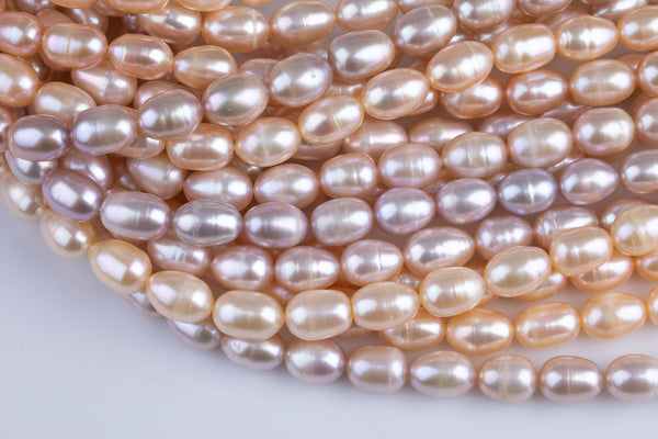 Peach 7x9mm Potato Pearl A Quality Round Freshwater Pearl- 15 inch strand