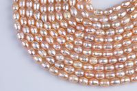 Peach 5x7mm Potato Pearl A Quality Round Freshwater Pearl- 15 inch strand