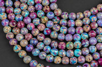 Natural Purple AFRICAN Sea Sediment Jasper smooth round sizes, 4mm, 6mm, 8mm, 10mm, 12mm- Full 15.5 Inch Strand- Wholesale Price Smooth